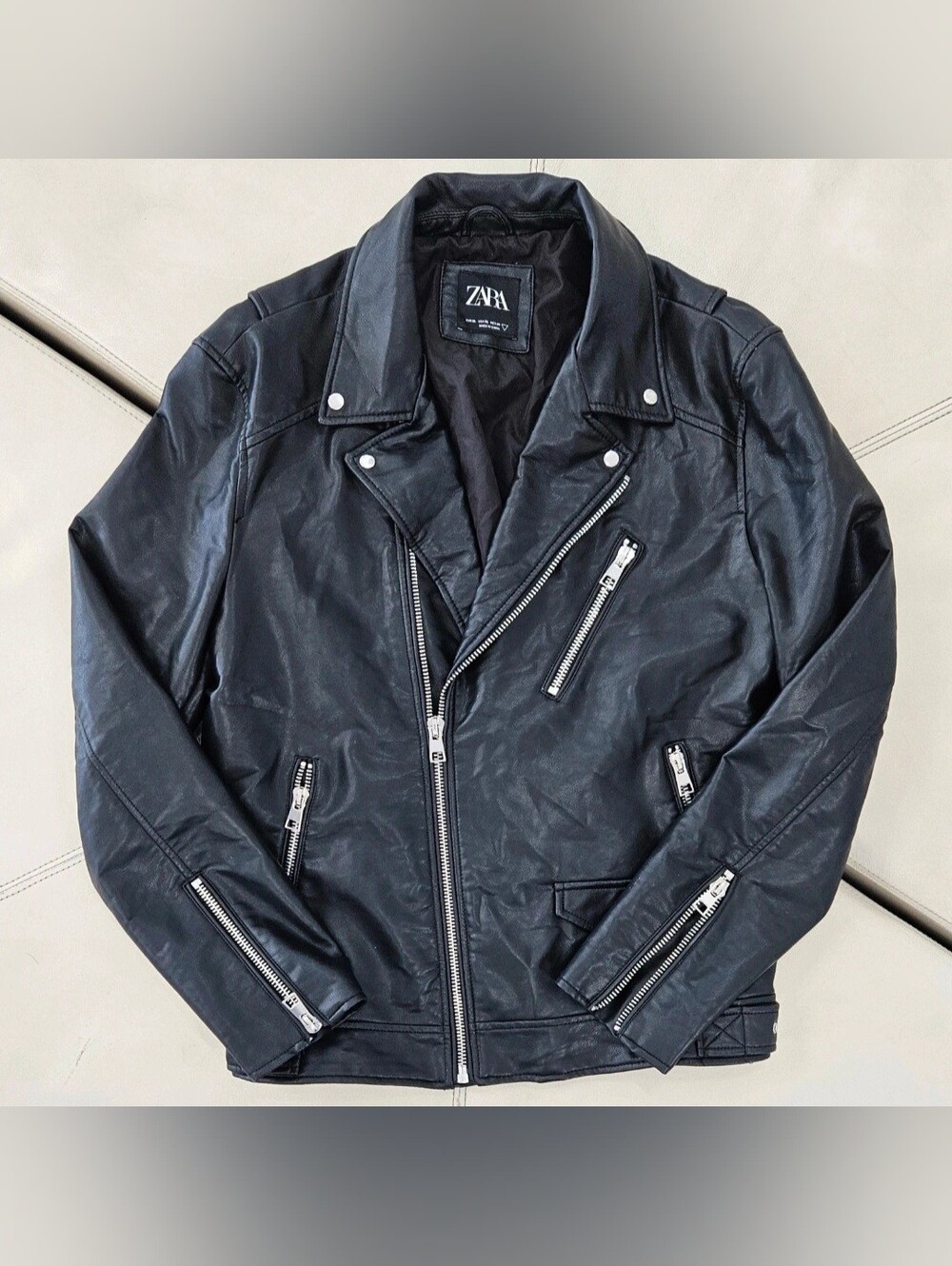 Zara Womens Black Faux Leather Moto Jacket